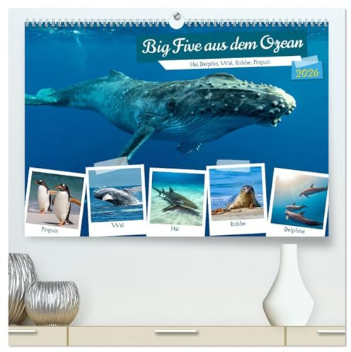 Big Five aus dem Ozean Hai, Delphin, Wal, Robbe, Pinguin (hochwertiger Premium Wandkalender 2026 DIN A2 quer), Kunstdruck in Hochglanz: Entdecken Sie ... Schönheit der Ozeane (CALVENDO Tiere)