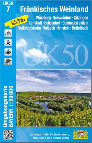 UK50-7 Fränkisches Weinland: Würzburg, Schweinfurt, Kitzingen, Karlstadt, Ochsenfurt, Gemünden a.Main, Veitshöchheim, Volkach, Arnstein, Dettelbach ... Karte Freizeitkarte Wanderkarte)