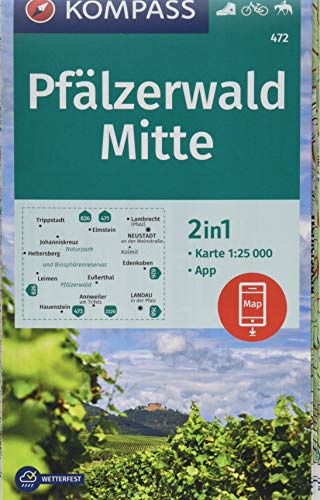 KOMPASS Wanderkarte Pfälzerwald Mitte: 2in1 Wanderkarte 1:25000 inklusive Karte zur offline Verwendung in der KOMPASS-App. Fahrradfahren. Reiten. (KOMPASS-Wanderkarten, Band 472)