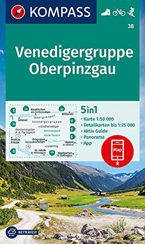 KOMPASS Wanderkarte 38 Venedigergruppe; Oberpinzgau 1:50.000: 5in1 Wanderkarte mit Panorama, Aktiv Guide und Detailkarten inklusive Karte zur offline ... in der KOMPASS-App. Fahrradfahren. Skitouren.