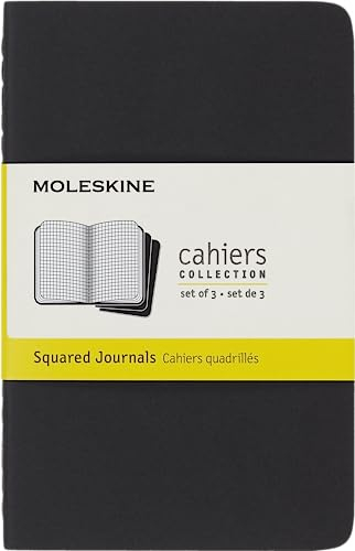 Moleskine Cahier Journal, Set von 3 Heften mit karierten Seiten, Kartonumschlag und sichtbarer Baumwollnaht, Format 9 x 14 cm, 64 Seiten, Farbe Schwarz