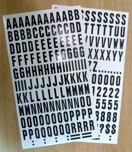Pack of 234 x 1 (25mm) Black on White Vinyl Sticky Letters & Numbers, Self-Adhesive, Stick on, Waterproof Lettering for Signs, Vehicles, Boats, Posters & School Projects