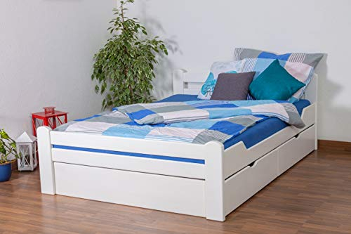 Einzelbett/Funktionsbett Easy Premium Line K4, inkl. 2 Schubladen und 1 Abdeckblende, 140 x 200 cm Buche Vollholz massiv weiß lackiert