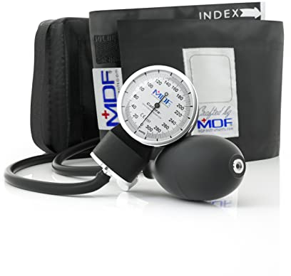 MDF Instruments, Calibra Aneroid Premium Professional Sphygmomanometer, Blood Pressure Monitor with Adult Cuff & Carrying Case, White Dial, Black Cuff, MDF808M11