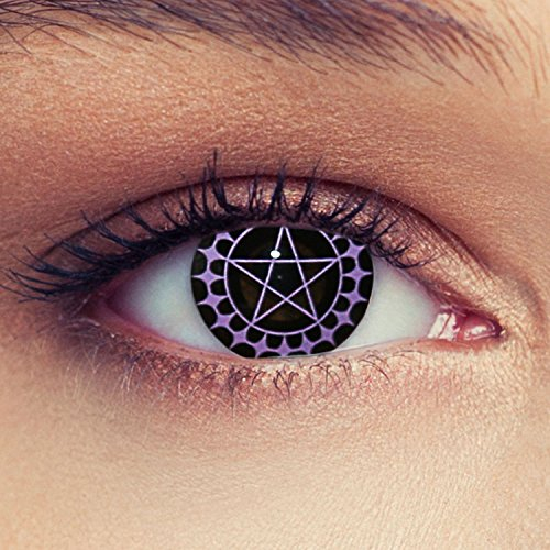 Designlenses, farbige okkulte Pentagramm Kontaktlinsen in schwarz violett,2 Stück/ 1 paar, weiche Farblinsen Ciel + Kontaktlinsen Behälter