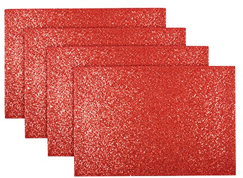 XSS Set Of 4 Place Mats Dinner Dining Table Placemats Tableware - Glitter Red