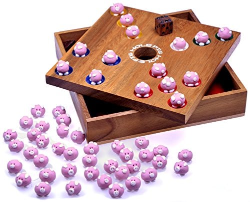 LOGOPLAY Funny Pigz - Big Hole - Würfelspiel - Gesellschaftsspiel - Brettspiel aus Holz
