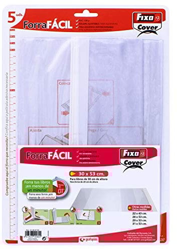 Fixo Cover 1009700-Pack de 5 forros para libros, ajustables, transparente, 30 x 53 cm