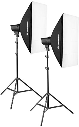 Bresser Studioblitz Set 200 Watt BRT-200 mit 50x70cm Softboxen mit Diffusor, Innendiffusor und Lampenstativen 160cm