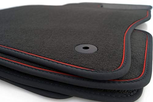 Fußmatten passgenau für Golf 7 VII & Golf 8 VIII Velours Automatten Premium Matten Autoteppich Schwarz 4-teilig Zierband Rot