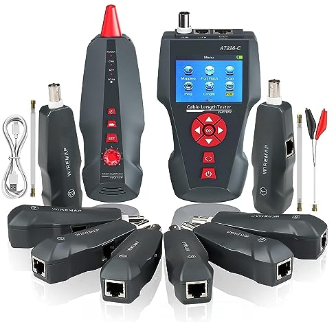 KALEA-INFORMATIQUE Comprobador de redes RJ45 RJ11 USB BNC profesional. Prueba la longitud de los cables y los mapea. Localiza, PoE y pruebas PING. Grabación y exportación. Con 8 SATÉLITES