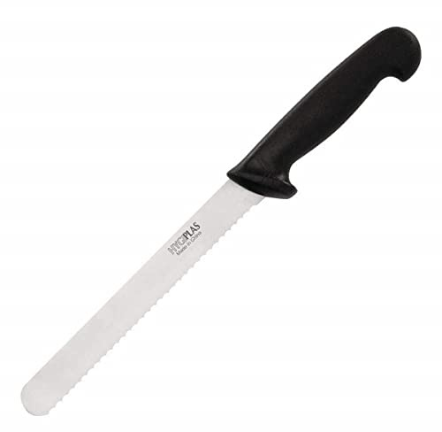 Hygiplas Bread Knife Black 20cm - Strong, Long-lasting Stainless Steel Sharp Blade, Dishwasher Safe D734