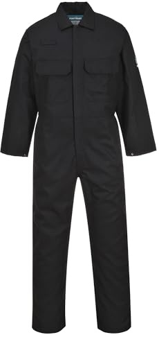 Portwest BIZ1 Bizweld Work FR Coverall Concealed Stud Front | Black, Small, EN ISO 11611, EN 61482-2, Regular Fit, Rule Pocket, Radio Loop, Boiler Suit, Durable, 2 Chest Pockets, Workwear