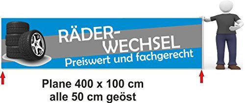 Werbebanner 400 x 100 cm Räderwechsel