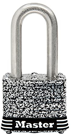 Master Lock 3SSKADLFHC Stainless Steel Pin Tumbler Laminated Padlock, 1-9/16-Inch Wide Body, 9/32-Inch Diameter, 1-1/2-Inch Shackle Clearance, 1-1/2 Inch Shackle