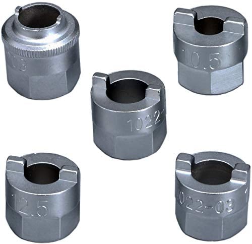 Alkan 1137 Spezial-Einsätze, 5-tlg. (Gegenhalter-Stecknuss/Zapfen-Schlüssel) für Federbein bzw. Stoßdämpfer - Bohrung durchmesser 10.5mm, 12.5mm, 14.0 mm, 14.5mm