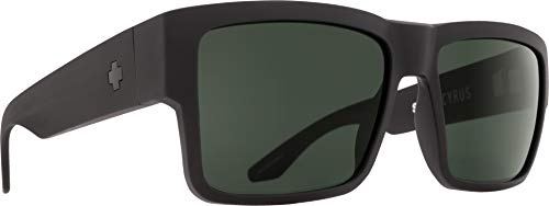 SPY Optic Cyrus, Square Sunglasses, Color and Contrast Enhancing Lenses, Matte Black - Happy Gray Green Lenses