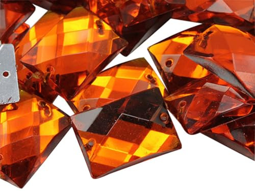 Allstarco 25x18mm Orange Hyacinth CH08 Flat Back Rectangle Sew On Beads for Crafts Plastic Acrylic Rhinestones with Holes for Sewing, Clothing Embelishments, Costume Cosplays 18 Pieces