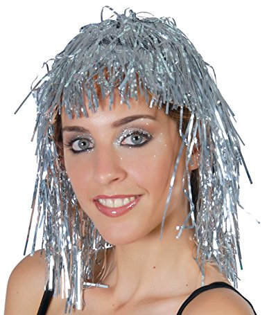Buosha Silberne Lametta Perücke für Damen aus Synthetischem Haar, 100% Haar, Klassisch, WIG, Perücke