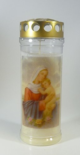 Grablicht-Kerze Marienbild (20*7 cm) KR - 3770 - ca. 7 Tage Brenndauer – Grabkerze mit Motiv Hl. Maria - Trauerkerze mit Foto