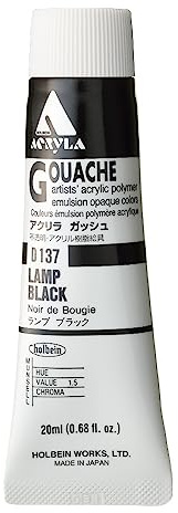 Holbein Acryla Gouache Artists Acrylic Polymer Emulsion, 20ml Lamp Black (D137)