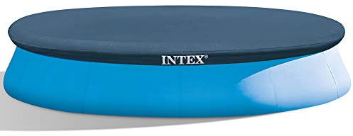 INTEX 28022E Pool Cover: For 12ft Round Easy Set Pools – Includes Rope Tie – Drain Holes – 12in Overhang – Snug Fit