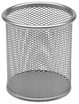 OSCO Silver Wiremesh Round Pen Pot | Pencil Holder | Desk Tidy | Office Organiser | Makeup Storage | Cosmetics Display | H10.4 x W9 x D9 cm |