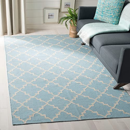SAFAVIEH Dhurries Collection Accent Rug - 3' x 5', Light Blue & Ivory, Handmade Flat Weave Wool, Ideal for High Traffic Areas in Entryway, Living Room, Bedroom (DHU554B)