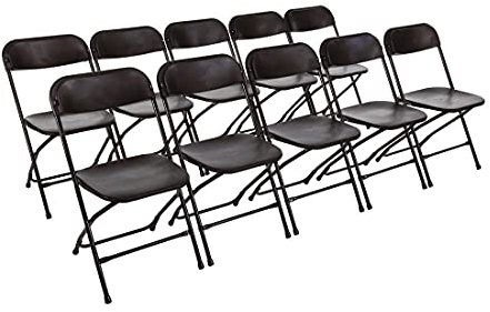 Bolero Polypropylene Folding Chairs (Pack of 10), Black, 440 mm | Folds completely flat for space-saving storage; steel frame stacks 50 high for quick setup and commercial catering use.