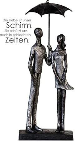 Casablanca - Design Deko Skulptur Umbrella - aus Kunstharz, mit Spruchanhänger - Höhe 36 cm - grau/Silber - Dekofigur - Home - Liebe - Geschenk für Freundin oder Freund