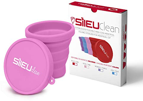 Sileu - Sterilizzatore pieghevole in silicone, con coperchio, riutilizzabile, per sterilizzare la coppetta mestruale nel microonde Rosa