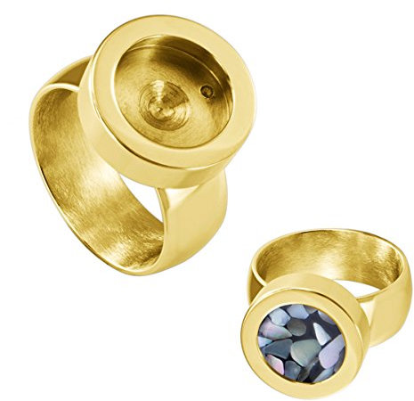 Quiges Edelstahl Wechselbare Mini Coin Münze Solitär-Ring Damen Gold Glänzend Durchmesser 20mm