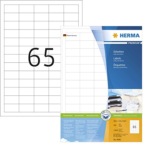 13.000 HERMA 4606 Etiketten / weiß / 38,1 x 21,2 mm