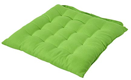 HOMESCAPES - Seat Pad - Lime Green - 40 x 40 cm - Indoor - Garden - Dining - Chair Cushion with a Button Tie Handle to fix to Chair - 100% Cotton - Well Filled - Easy Care - Washable At Home