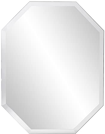 Howard Elliott rahmenloser silberner achteckiger Wandspiegel, Elegante abgeschrägte Kanten, rahmenloser Wandspiegel, moderner Akzent, dekorativer Kosmetikspiegel für Badezimmer, Eingangsbereich,