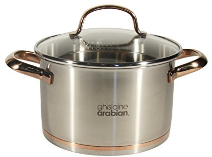 Ghislaine Arabian GA4068 - Faitout en acier inoxydable, base cuivrée et couvercle passoire - 18 cm - Capacité 2.5 L