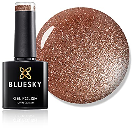 Bluesky Gel Nail Polish 10ml, Spice Sparkle - 80542, Orange | Warm peach and copper shimmer with a fine, even scatter. Two coats build to full cover without any gritty texture.
