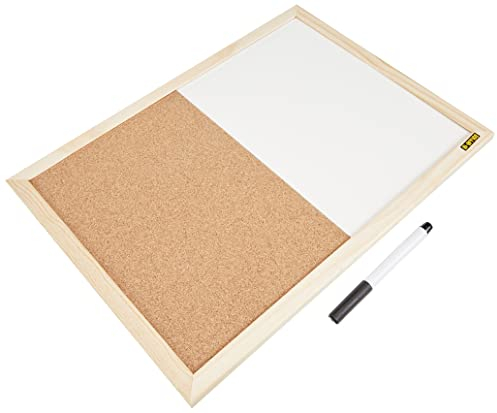 Bi-Office Budget - Pizarra Combinada de Doble Uso Blanca y Corcho, Marco de Pino, 40 x 30 cm