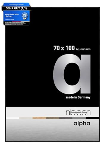 nielsen Bilderrahmen, 70 x 100 cm, Aluminium, Schwarz matt, Posterrahmen zum Aufhängen im Hoch- & Querformat, Echtglas, Alpha