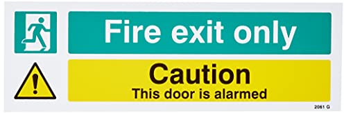 Caledonia Signs 12061G Fire Exit Only Caution This Door is Alarmed Sign, Rigid Plastic, G: 300 mm x 100 mm