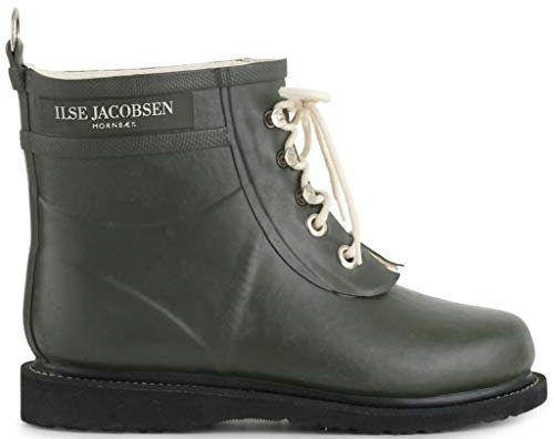 Ilse Jacobsen HORNBÆK | Kurze Damen Gummistiefel aus Natur Bio Gummi | Wasserdicht | PVC Frei | Halbhohe Stiefel mit Schnürsenkel aus Baumwolle | RUB2 | Grün 37 EU