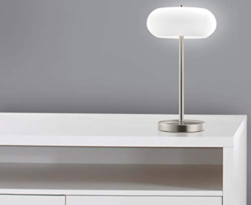 Trango 2017-92 LED-Schreibtischlampe in Nickel matt mit satinierte Glasschirm inkl. ON/OFF Schnurschalter *MIAMI* Tischleuchte, Nachttisch & Fensterbank Lampe incl. 1x 5 Watt LED Modul 3000K warmweiß