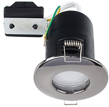 MiniSun | Fire Rated Black Chrome Domed Ceiling Downlights | Recessed Lighting, Home Décor & Improvement Essential | Pack of 4 | Includes Bulb [3000K Warm White] | Mains Wired