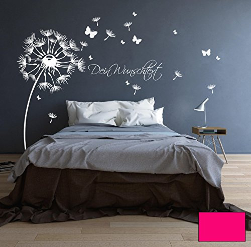 ilka parey wandtattoo welt® Wandtattoo Wandaufkleber Pusteblume Blüten Schmetterlinge Wunschtext M1416 - ausgewählte Farbe: *Pink* - ausgewählte Größe:*M 120cm breit x 130cm hoch