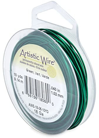 Artistic Wire Tarnish Resistant Colored Copper Craft Wire, Green, 18 Gauge, 10 yd