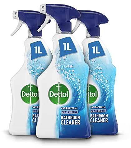 Dettol Bathroom Cleaner Spray, Multipack of 3 X 1L, Total of 3L, Antibacterial Bathroom Spray, Shower Screen Cleaner, Limescale Remover, Disinfectant, Household Cleaners