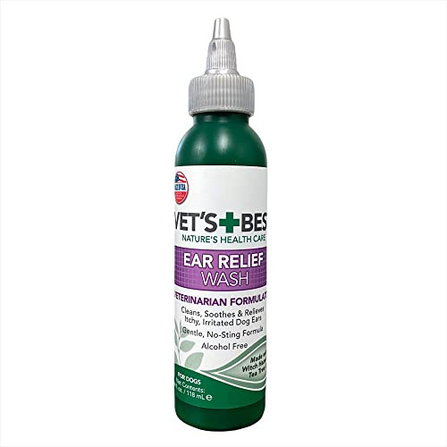 Vet's Best Dog Ear Relief Wash, Natural Ear Cleaner for Dogs with Aloe, Chamomile & Tea Tree Oil, Itch, Odor & Irritation Relief, Gentle Cleaning Solution, Vet Formulated, Made in USA, 4 fl oz
