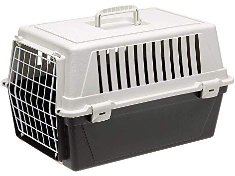 Ferplast Transportbox Katze, Hundetransportbox kleine Hunde und Katzen bis 5 kg, Tür aus plastifiziertem Eisen, Lüftungsschlitze, 32,5x48 xH 29 cm, Hartschalen Transportbehälter Atlas 10 EL, Schwarz