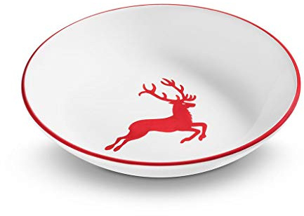 GMUNDNER KERAMIK Suppenteller, Durchmesser: 20 cm, Rubinroter Hirsch, handgemachte Keramik aus Österreich