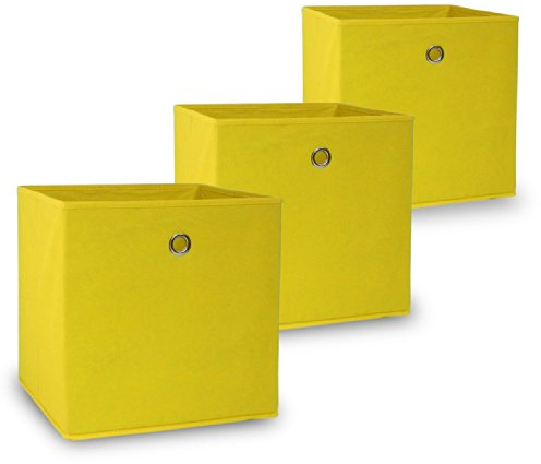 Vladon Faltbare Aufbewahrungsbox Oslo, 3er Set, Made in Germany, Gelb (32 x 32 x 32 cm)